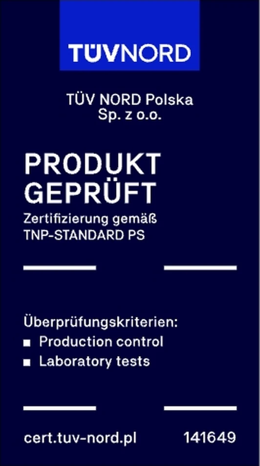 TÜV NORD Verified Product – Prüfzeichen „Produkt geprüft“, Zertifikat 141649